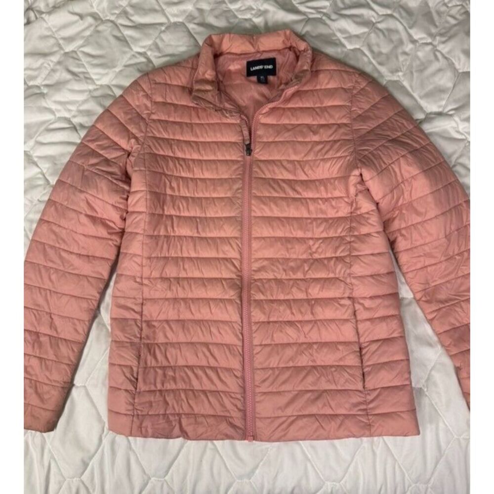 Lands‎ End Primaloft Quilted Jacket Women's Pink Full Zip RUNNING MED OR SM - Picture 2 of 9